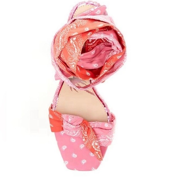 Gianni Bini DANNIJO Misch Bandana Colorblock Print Ankle Wrap Bow Sandals - Picture 4 of 4
